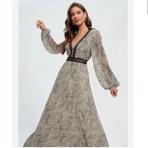 Baltic Born Leopard Print Maxi Dress SZ M wedding Long Sleeve Boho
